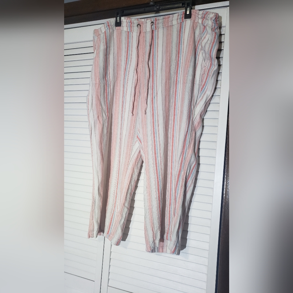 Per Se Womens Linen Blend Cropped 2X